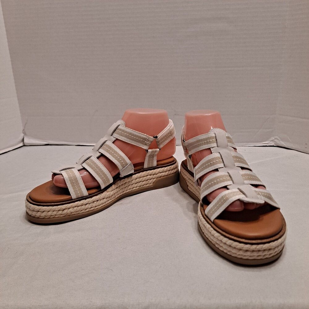 Lucky Brand Women's Emliey Flatform Sandals Size 6.5M Beige Textile/Leather